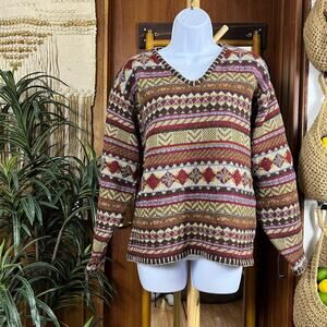 Vintage 90s Woolrich Wool Sweater L Fair Isle Floral Knit Hong Kong Boho Cottage